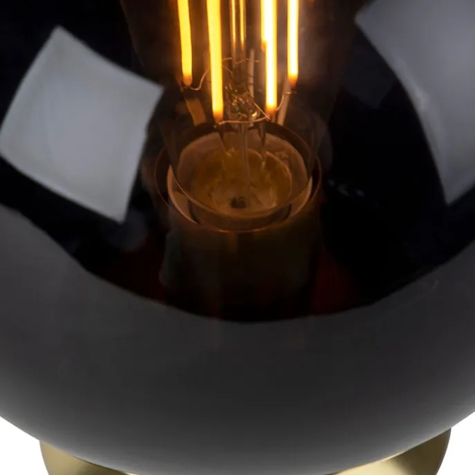 Art Deco Tischlampe Messing mit schwarzem Glas - Pallon