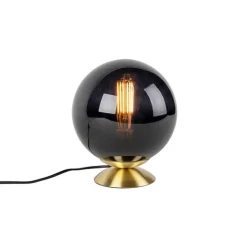 Art Deco Tischlampe Messing mit schwarzem Glas - Pallon