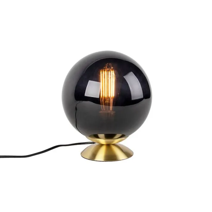 Art Deco Tischlampe Messing mit schwarzem Glas - Pallon