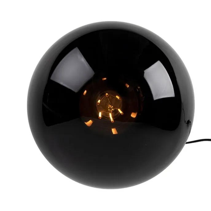 Art Deco Tischlampe Messing mit schwarzem Glas - Pallon