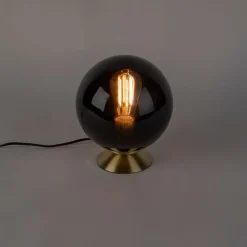 Art Deco Tischlampe Messing mit schwarzem Glas - Pallon