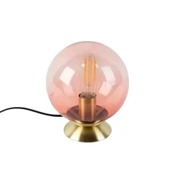 Art Deco Tischlampe Messing mit rosa Glas - Pallon