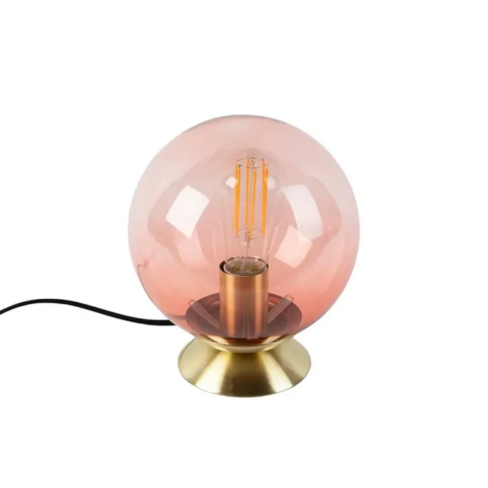 Art Deco Tischlampe Messing mit rosa Glas - Pallon
