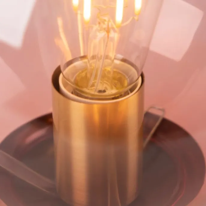 Art Deco Tischlampe Messing mit rosa Glas - Pallon