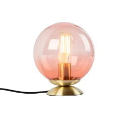 Art Deco Tischlampe Messing mit rosa Glas - Pallon