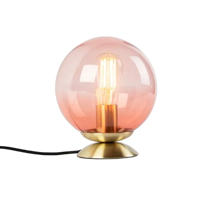 Art Deco Tischlampe Messing mit rosa Glas - Pallon