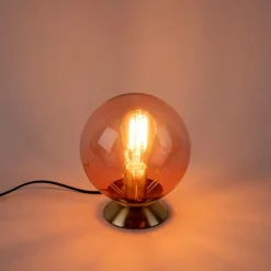 Art Deco Tischlampe Messing mit rosa Glas - Pallon