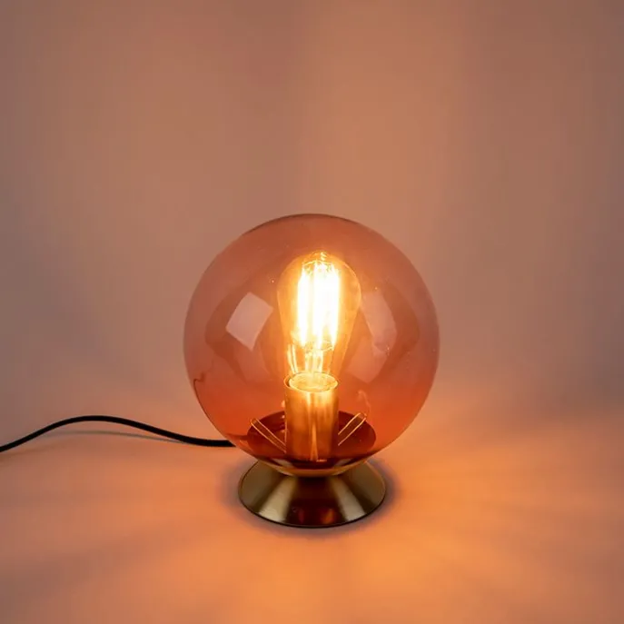Art Deco Tischlampe Messing mit rosa Glas - Pallon