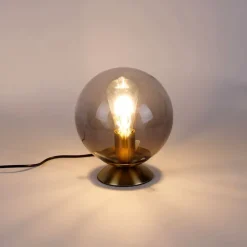 Art Deco Tischlampe Messing mit Rauchglas - Pallon