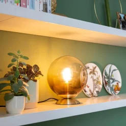 Art Deco Tischlampe Messing mit Rauchglas - Pallon