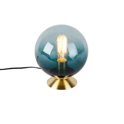 Art Deco Tischlampe Messing mit blauem Glas - Pallon