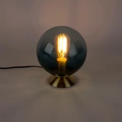 Art Deco Tischlampe Messing mit blauem Glas - Pallon