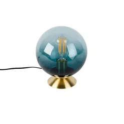 Art Deco Tischlampe Messing mit blauem Glas - Pallon