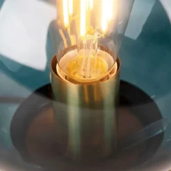 Art Deco Tischlampe Messing mit blauem Glas - Pallon