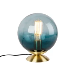 Art Deco Tischlampe Messing mit blauem Glas - Pallon