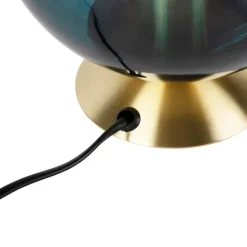 Art Deco Tischlampe Messing mit blauem Glas - Pallon