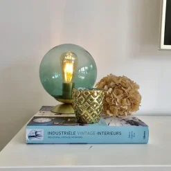 Art Deco Tischlampe Messing mit grünem Glas - Pallon