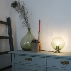 Art Deco Tischlampe Messing mit grünem Glas - Pallon