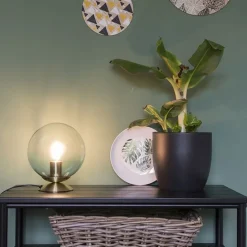 Art Deco Tischlampe Messing mit blauem Glas - Pallon