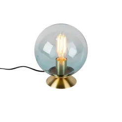 Art Deco Tischlampe Messing mit blauem Glas - Pallon