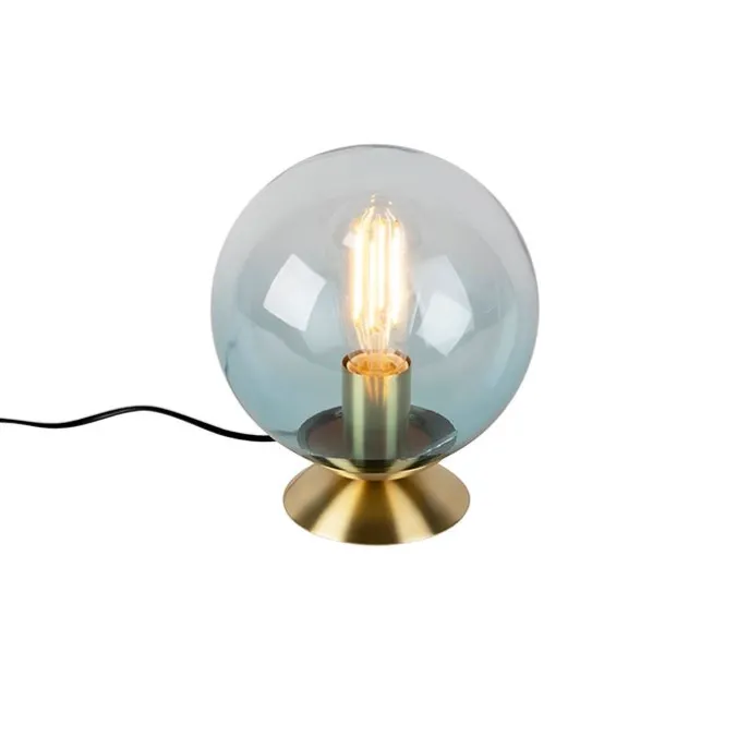 Art Deco Tischlampe Messing mit blauem Glas - Pallon