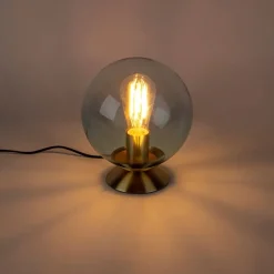 Art Deco Tischlampe Messing mit blauem Glas - Pallon