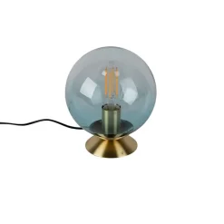 Art Deco Tischlampe Messing mit blauem Glas - Pallon