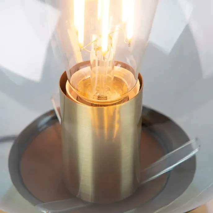 Art Deco Tischlampe Messing mit blauem Glas - Pallon