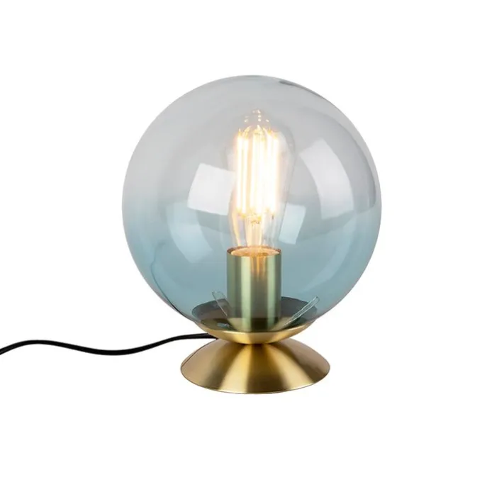 Art Deco Tischlampe Messing mit blauem Glas - Pallon