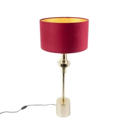 Art Deco Tischlampe mit Veloursschirm rot 35 cm - Diverso