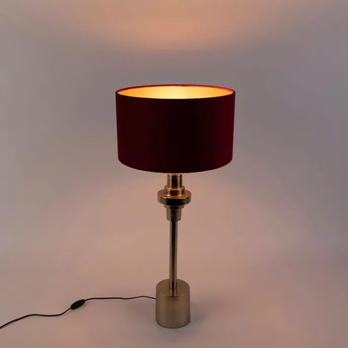 Art Deco Tischlampe mit Veloursschirm rot 35 cm - Diverso