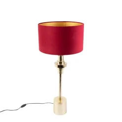 Art Deco Tischlampe mit Veloursschirm rot 35 cm - Diverso