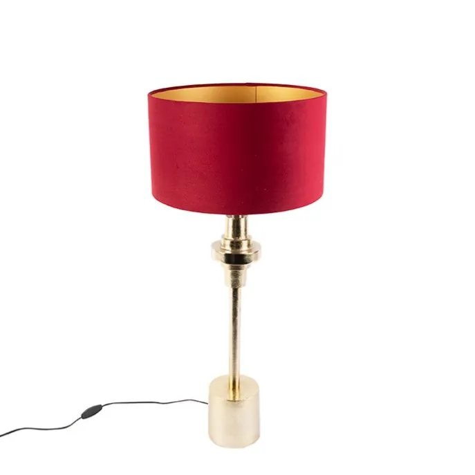 Art Deco Tischlampe mit Veloursschirm rot 35 cm - Diverso
