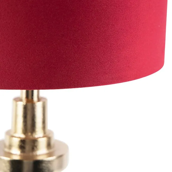 Art Deco Tischlampe mit Veloursschirm rot 35 cm - Diverso