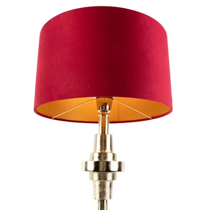 Art Deco Tischlampe mit Veloursschirm rot 35 cm - Diverso