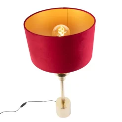 Art Deco Tischlampe mit Veloursschirm rot 35 cm - Diverso