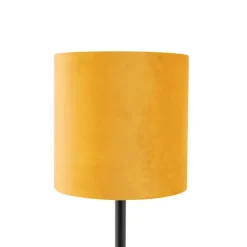 Art Deco Tischlampe schwarz mit gelbem Schirm 25 cm - Simplo