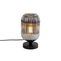 Art Deco Tischlampe schwarz mit Rauchglas - Banci