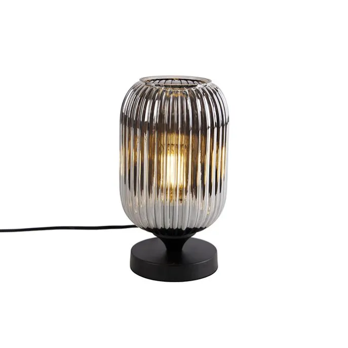 Art Deco Tischlampe schwarz mit Rauchglas - Banci