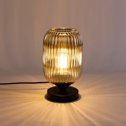 Art Deco Tischlampe schwarz mit Rauchglas - Banci