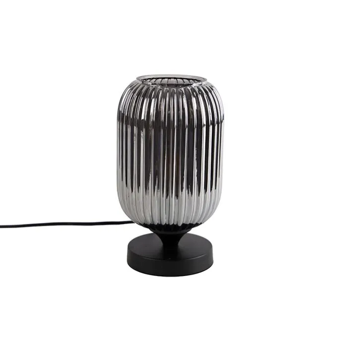 Art Deco Tischlampe schwarz mit Rauchglas - Banci