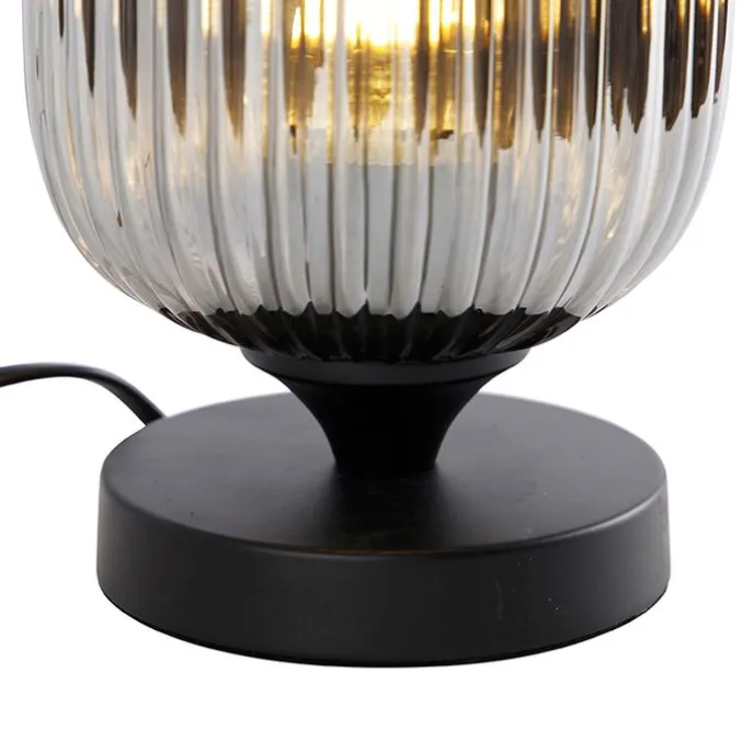 Art Deco Tischlampe schwarz mit Rauchglas - Banci