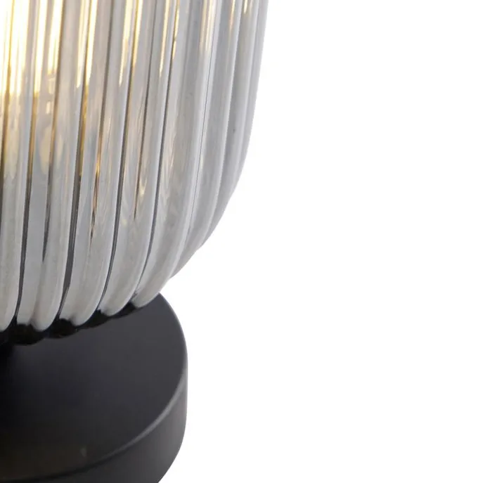 Art Deco Tischlampe schwarz mit Rauchglas - Banci
