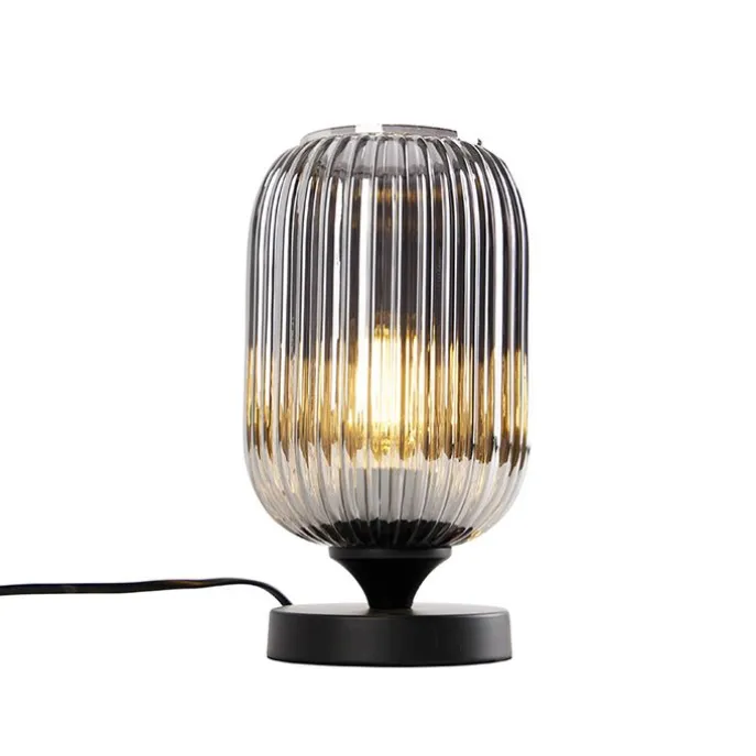 Art Deco Tischlampe schwarz mit Rauchglas - Banci