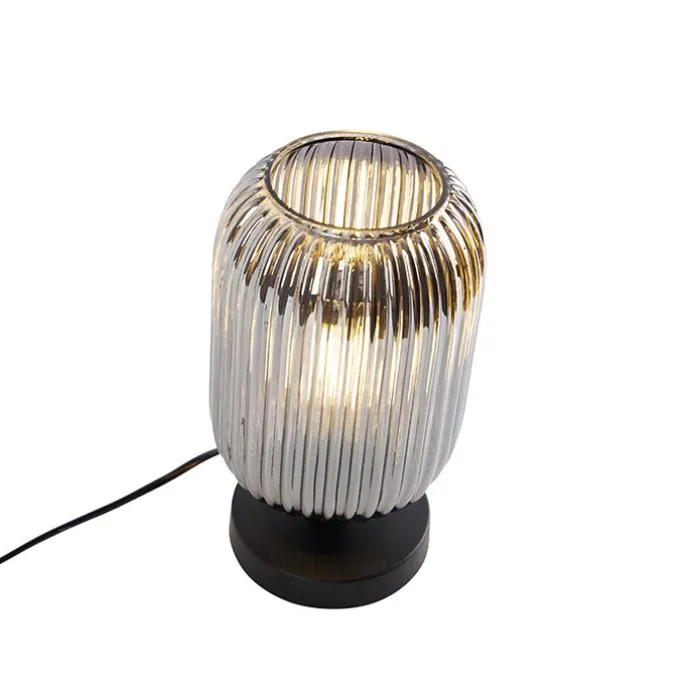 Art Deco Tischlampe schwarz mit Rauchglas - Banci
