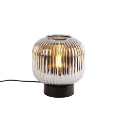 Art Deco Tischlampe schwarz mit Rauchglas - Karel