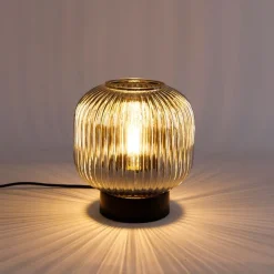 Art Deco Tischlampe schwarz mit Rauchglas - Karel