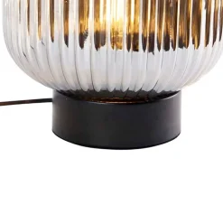 Art Deco Tischlampe schwarz mit Rauchglas - Karel