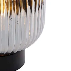 Art Deco Tischlampe schwarz mit Rauchglas - Karel