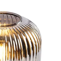 Art Deco Tischlampe schwarz mit Rauchglas - Karel